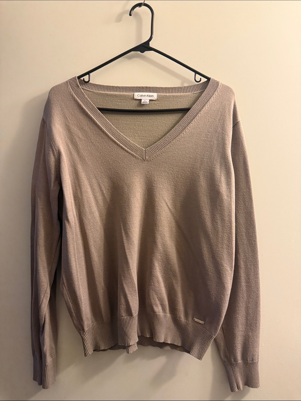 Calvin Klein Women's V-Neck Sweater in Taupe